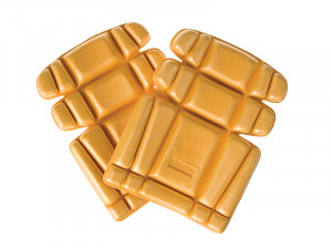 A pair of foam-padded knee pads with adjustable straps, designed to protect the knees during kneeling work.