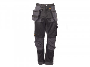 A pair of work trousers featuring stretch panels for ease of movement, suitable for a wide range of outdoor and site work applications.