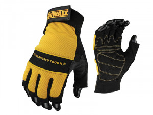 A pair of leather work gloves with a reinforced palm and adjustable wrist strap, offering durable hand protection.
