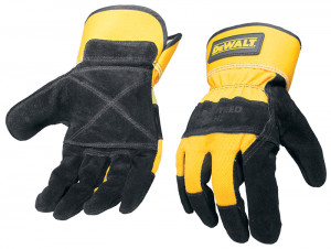 A pair of work gloves with a textured grip palm and adjustable wrist closure, designed for general site use.