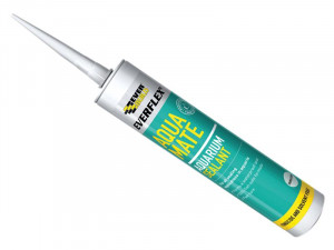 A 295ml cartridge of Everbuild white silicone sealant with a flexible cured finish, for sealing joints around kitchens, bathrooms, and windows.