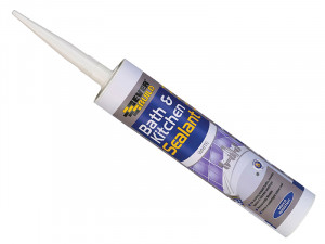 A 290ml cartridge of Everbuild white flexible acrylic sealant for sealing gaps around door and window frames and skirtings.,
