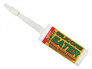 A 100ml cartridge of Everbuild white silicone sealant with a flexible cured finish, for sealing joints around kitchens, bathrooms, and windows.