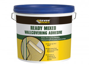A 5kg tub of Everbuild ready-mixed filler with a smooth white consistency, for repairing cracks and holes in plaster, timber, and masonry.