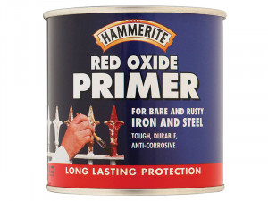 A 250ml tin of Hammerite metal primer in red for preparing bare and previously painted metal surfaces before topcoat application.,