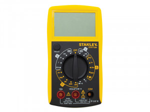 A Stanley digital multimeter with probes for measuring voltage, current, and resistance in electrical circuits.