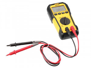 A Stanley digital multimeter with probes for measuring voltage, current, and resistance in electrical circuits.