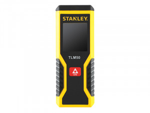 A Stanley laser distance meter with a digital display, for measuring distances and calculating areas and volumes quickly on site.
