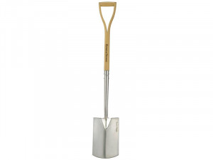 A short-handled square-bladed spade with a steel blade and a wooden or fibreglass shaft, for general digging work.