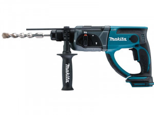 A teal and black Makita cordless SDS-Plus rotary hammer drill with 18V hammer, rotation, and chisel modes, for drilling and chiselling into concrete and masonry.