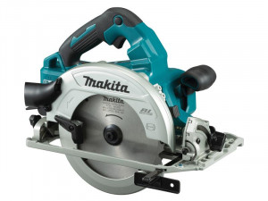 A teal and black Makita cordless circular saw with a 36V motor, an adjustable bevel plate, and a blade guard, for ripping and cross-cutting timber.