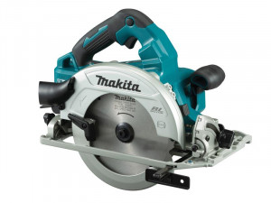 A teal and black Makita cordless circular saw with a 36V motor, an adjustable bevel plate, and a blade guard, for ripping and cross-cutting timber.