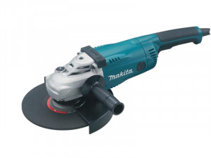 A teal and black Makita corded angle grinder with a 240V motor, a side handle, and a wheel guard, for grinding, cutting, and surface preparation.