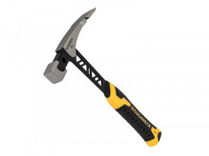 A hammer with a steel head and a steel-handled handle, for general fastening and construction use.
