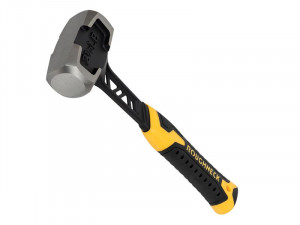 A club hammer with a double-faced steel head and a short steel-handled handle, used for driving bolsters, chisels, and masonry stakes.