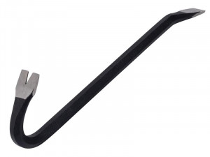 A hardened steel crowbar with a curved prying end and a pointed chisel tip, designed for levering, prying, and demolition work.