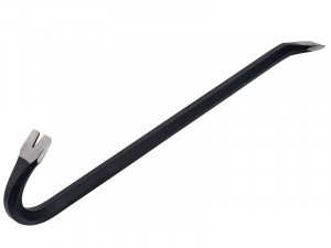 A hardened steel crowbar with a curved prying end and a pointed chisel tip, designed for levering, prying, and demolition work.