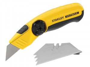 A retractable utility knife with a rubberised or plastic body, a locking mechanism, and replaceable snap-off blade segments.