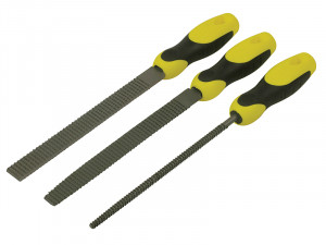 A Stanley needle file with a hardened steel abrasive surface and a turned wooden or synthetic handle, for shaping and deburring metal.