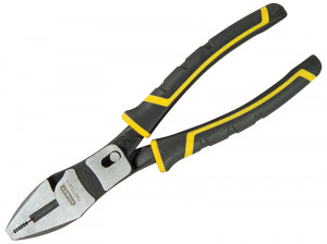 A pair of Stanley combination pliers with serrated flat jaws, a pipe-gripping section, and a side cutter, for general gripping work.