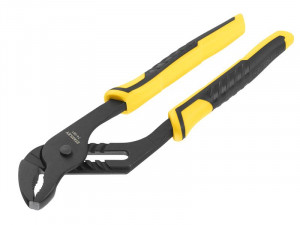 A pair of Stanley water-pump pliers with tongue-and-groove adjustable jaws for gripping pipes, nuts, and irregular shapes.