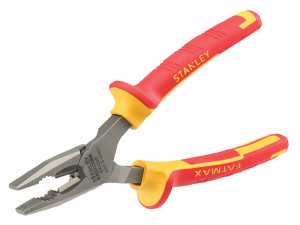 A pair of Stanley combination pliers with serrated flat jaws, a pipe-gripping section, and a side cutter, for general gripping work.