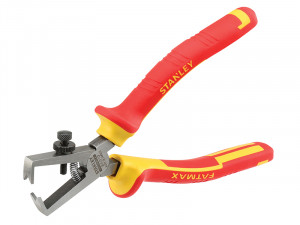 A pair of Stanley pliers with hardened steel jaws and insulated handles, for gripping and bending work.