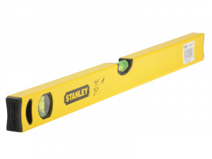 A Stanley  box-section spirit level with 2 vials, with a milled-edge aluminium body and shock-resistant end caps, for checking accurate levels on site.