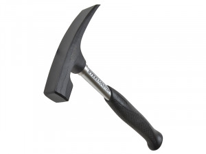 A hammer with a steel head and a steel-handled handle, for general fastening and construction use.