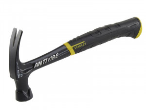 A claw hammer with a steel-handled handle and a polished steel head featuring a straight claw for nail removal and a flat striking face.,