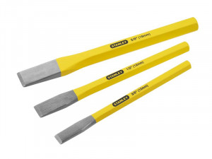 A hardened steel bolster chisel with a wide flat blade, used for cutting masonry, tiles, and breaking out concrete.