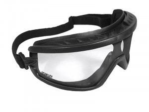 A pair of safety goggles with clear anti-fog lenses and a ventilated PVC frame, offering eye protection against dust and splashes.