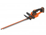 A None cordless hedge trimmer with a double-action reciprocating blade and a rotating rear handle.,