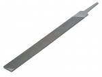 A flat metal file with a tapered, rectangular blade and a narrow tang handle, used for smoothing or shaping metal surfaces.