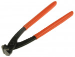 A pair of pliers with orange handles.,