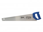 A saw with a hardened blade and a comfortable handle, for cutting timber, metal, or masonry.