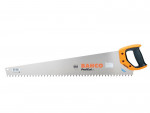 A Bahco ProfCut handsaw with a silver serrated blade and an orange and black ergonomic handle, designed for cutting wood. The brand name and product details are printed on the blade.