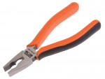 A pair of Bahco combination pliers with orange and black handles, featuring a metal gripping and cutting head.