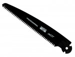 A black, curved Bahco professional saw blade with sharp teeth and a mounting hole at one end, labeled Bahco 396-JT and Professional on the blade.