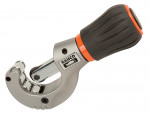 A silver and black Bahco pipe cutter with a large textured handle and an orange accent, designed for cutting metal pipes or tubing.
