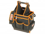 A black and orange tool bag with multiple pockets, a sturdy handle, a shoulder strap, and a reinforced base. The bag is open and has the Bailco brand label on the side and strap.