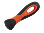 A black and orange ergonomic handle with a textured grip and an oval hole near one end, designed for attaching to a tool or utensil.