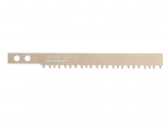 A close-up of a Bahco saw blade with sharp teeth, metallic finish, and two holes on the left end. The text Bahco 51 Made in Sweden is engraved on the blade.