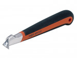 A handheld Bahco brand paint scraper with an angled metal blade and an ergonomic black and orange handle.,