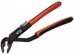 Adjustable water pump pliers with black jaws and orange and black rubber-coated handles, shown against a white background.