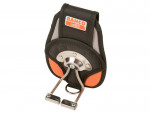 A black and orange Bahco-branded tool holster with metal holder and reinforced base, designed for securely carrying tools like hammers on a belt.