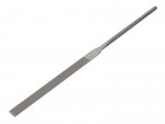 A flat metal file with a textured abrasive surface and a long, rounded handle, used for smoothing or shaping materials such as metal or wood.
