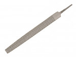 A metal rasp file with a textured, coarse surface and a narrow, smooth handle on one end, used for shaping wood or other materials.