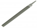 A metal hand file with a textured, rectangular surface and a tapered, smooth handle, used for shaping or smoothing materials like metal or wood.