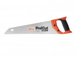 A Bahco ProfCut hand saw with an orange and black handle and a silver blade, designed for cutting wood. The blade has fine teeth and the brand name is printed on the side.